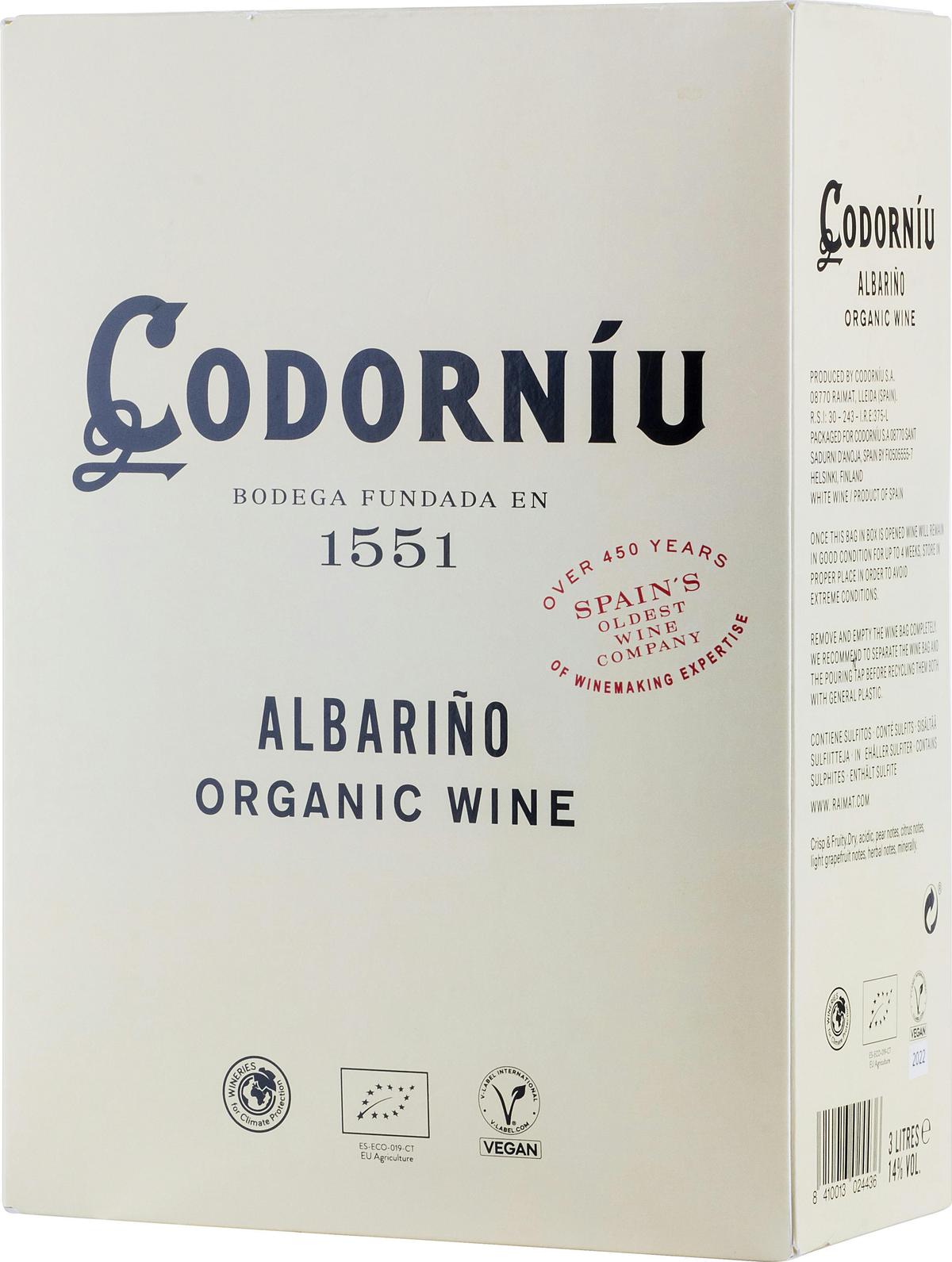 Codorníu Albariño Organic 2022 hanapakkaus