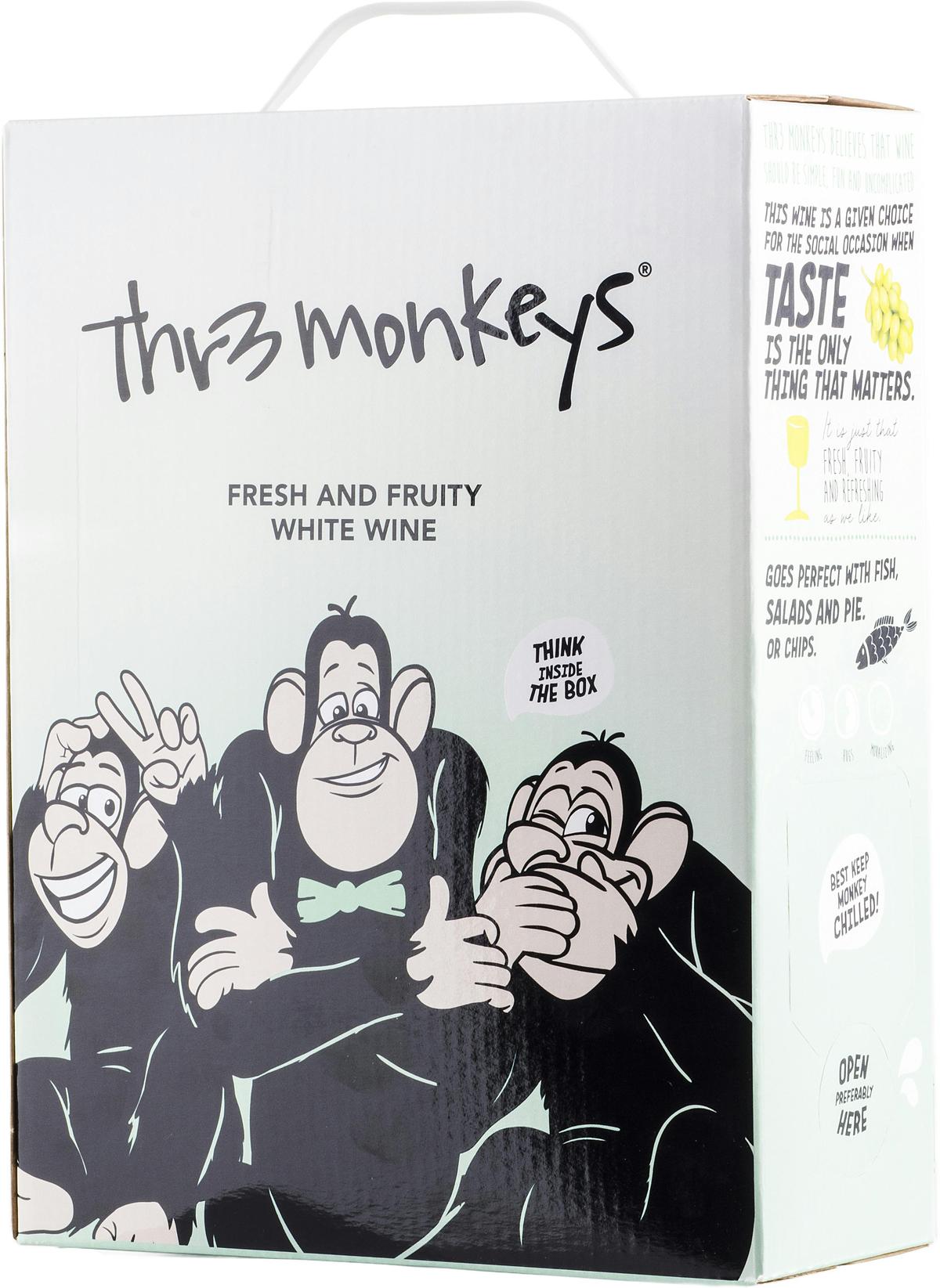 Thr3 Monkeys Fresh & Fruity White Wine 2023 hanapakkaus